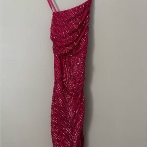 Fashion Nova Pink Sequin Asymmetrical High Slit Cocktail Dress